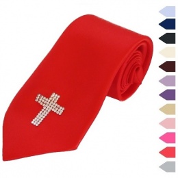 Boys Diamante Cross Satin Tie 45''